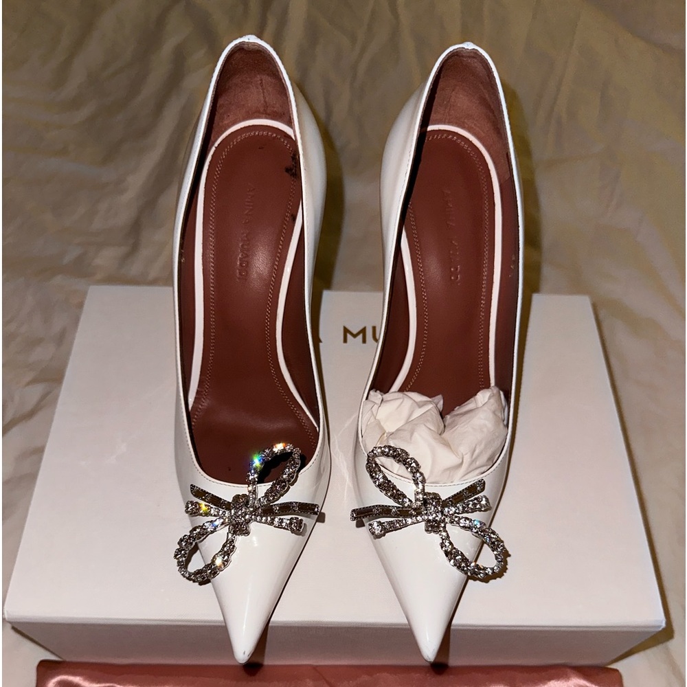 Amina muaddi Rosie heels in white
